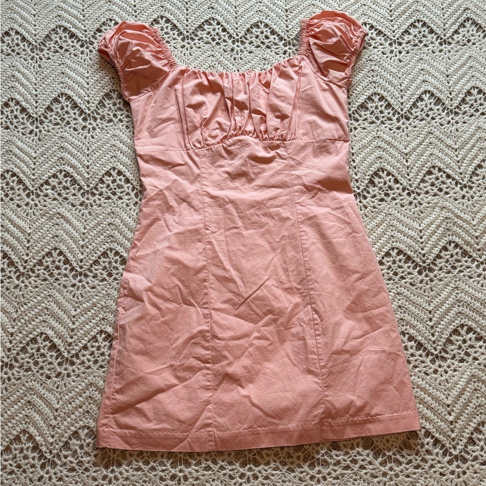 Whatever You Like Light Pink Short Sleeve Mini Dress Puff Sleeves Small Cotton